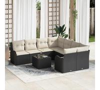 Generico Set Divano da Giardino con Cuscino 9 PCS Nero polyrattan,Nero,71.1kg,3345637