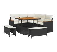 Genérico Set Divano da Giardino con Cuscino Nero Poly Rattan,Nero,75.6kg,3364985