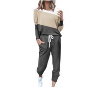 Generico Set Donna, t-Shirt Girocollo Patchwork a Blocchi di Colore, Maniche Lunghe, Camicetta, Pantaloni Lunghi, Leggings | Casual, Pigiama Calcio Ispirato, Comodo, Versatile, Autunno, Trendy
