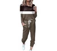 Generico Set Donna, t-Shirt Girocollo Patchwork a Blocchi di Colore, Maniche Lunghe, Camicetta, Pantaloni Lunghi, Leggings | Casual, Pigiama Calcio Ispirato, Comodo, Versatile, Autunno, Trendy