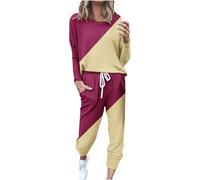 Generico Set Donna, t-Shirt Girocollo Patchwork a Blocchi di Colore, Maniche Lunghe, Camicetta, Pantaloni Lunghi, Leggings | Casual, Pigiama Calcio Ispirato, Comodo, Versatile, Autunno, Trendy