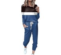 Generico Set Donna, t-Shirt Girocollo Patchwork a Blocchi di Colore, Maniche Lunghe, Camicetta, Pantaloni Lunghi, Leggings | Casual, Pigiama Calcio Ispirato, Comodo, Versatile, Autunno, Trendy