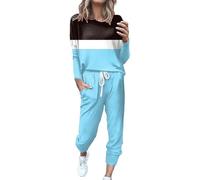 Generico Set Donna, t-Shirt Girocollo Patchwork a Blocchi di Colore, Maniche Lunghe, Camicetta, Pantaloni Lunghi, Leggings | Casual, Pigiama Calcio Ispirato, Comodo, Versatile, Autunno, Trendy