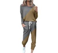 Generico Set Donna, t-Shirt Girocollo Patchwork a Blocchi di Colore, Maniche Lunghe, Camicetta, Pantaloni Lunghi, Leggings | Casual, Pigiama Calcio Ispirato, Comodo, Versatile, Autunno, Trendy