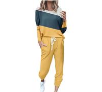 Generico Set Donna, t-Shirt Girocollo Patchwork a Blocchi di Colore, Maniche Lunghe, Camicetta, Pantaloni Lunghi, Leggings | Casual, Pigiama Calcio Ispirato, Comodo, Versatile, Autunno, Trendy