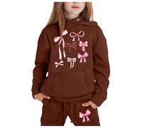 Generico Set Felpa e Pantaloni da Jogging per Ragazze 2 Pezzi Abbigliamento casa Cordinata Full Print Pantalone a Gamba Larga con Zip/Pullover Chic Ed Elegante 2-14 Anni Completo Bambina