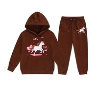 Generico Set Felpa e Pantaloni da Jogging per Ragazze Casual Comodo Indossare Maniche Lunghe Girocollo Bambini Pullover Tuta con Svasati Chic Ed Elegante Tute Sportive Bambina 3-15 Anni