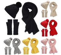 Generico Set Guanti sciarpa Cappello 3 in 1, Berretto Invernale in Maglia a Trecce Elasticizzata Calda, Sciarpa Rotonda e Set Guanti Touch Screen, Regalo per Uomo Donna Casual