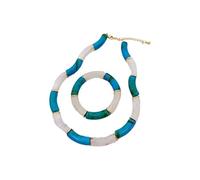 Generico Set in Acrilico Marmorizzato - Collana Tubolare e Braccialetto Elastico per Lo Stile Quotidiano Minimalista delle Donne(Brass Plated)