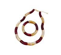 Generico Set in Acrilico Marmorizzato - Collana Tubolare e Braccialetto Elastico per Lo Stile Quotidiano Minimalista delle Donne(Green)