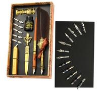Generico Set inchiostro penna d'oca | Penna d'oca Set Penna a immersione per calligrafia antica con inchiostro | Il set di inchiostri per penna piuma include a immersione, punte di ricambio