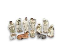 Generico Set Natività 11 Soggetti in Ceramica BIANCA Colori Chiari ORO PLATINO da h. 30 cm Idea Regalo Personaggi Presepe Statuine Sacra Famiglia