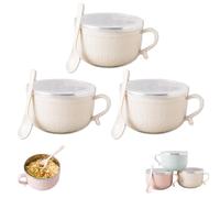 Generico Set Of (4) 25-Oz Mug Meals W/Lid-Its, Christmas 4 Piece Meal Mugs Set, Soup Mugs With Handles And Lids For Soups, Stews, Coffee Idea (Beige,3pcs)