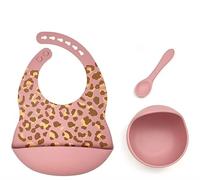 Generico Set pappa e svezzamento bavaglio con la tasca anticaduta e il piato con la ventosa (Ghepardo rosa)