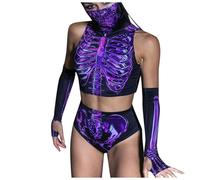 Generico Set per cosplay viola con stampa digitale, vestito medievale aderente per adulti, in tessuto elastico traspirante, vestibilità perfetta per feste a tema, giochi di ruolo comodo