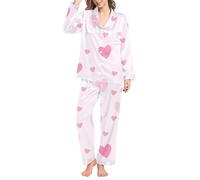 Generico Set Pigiama con Bottoni Women S Sleepwear Women S Winter Spring Home Leisure Bow Love Loose Imitation Color DING Pajama Sleepy Pants Set Pigiama da Donna Estivo Lungo Vestitino Pink L