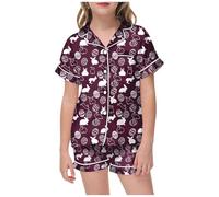 Generico Set Pigiama da Bambina in Cotone,Leggero Estivo Tinta Unita e Pantaloncini Maglietta Pantaloni Corti Sleepwear Pjs 2 Pezzi Ragazze Felpato per Famiglia Tempo Libero Viaggi