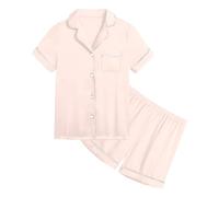 Generico Set Pigiama da Bambina in Cotone Morbidi e Comodi Pigiami Raso con Bottoni Stampa, Due Pezzi Camicia Notte abbottonata Morbido di Pantaloni Abbigliamento Estivo 7-14 Anni