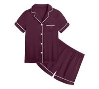 Generico Set Pigiama da Bambina in Cotone Morbidi e Comodi Pigiami Raso con Bottoni Stampa, Due Pezzi Camicia Notte abbottonata Morbido di Pantaloni Abbigliamento Estivo 7-14 Anni
