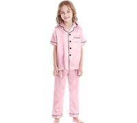 Generico Set Pigiama da Bambina in Cotone Pigiami Estivo di Biancheria Notte per Ragazze Maglietta e Pantaloni Corti Solido Loungewear Abbigliamento casa 2 Pezzi 2-9 Anni