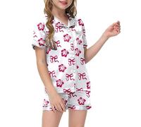 Generico Set Pigiama da Bambina in Cotone,Pigiami Estivo Ragazza er Adolescenti Maglietta e Pantaloni Corti Sleepwear Pjs 2 Pezzi Ragazze Indumenti Notte per 7 a 8 Anni