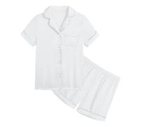 Generico Set Pigiama da Bambina in Cotone Ragazzo Lungo Raso con Bottoni Abbigliamento per Solido Loungewear Morbido di Pantaloni Bambino Ragazze 2-8 Anni