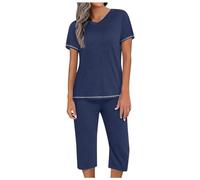 Generico Set Pigiama da Donna in Due Pezzi per la casa con Scollo a V e Pantaloncini (Blue, M)