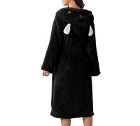 Generico Set Pigiama da Donna Pigiama Pile Donna Invernale Accappatoio da in Flanella con Cappuccio 3D con Doppia Tasca Accappatoio Morbido E Caldo in Pantaloni Estivi Corti Black S
