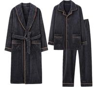 Generico Set Pigiama da Uomo in Flanella 3 Pezzi, Morbido Peluche con Colletto a Scialle, Camicia Notte Vestaglia Lunga L-4XL(K8094,X-Large)