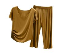 Generico Set Pigiama Donna Stampato Personalizzato Morbido Casual Maniche 3/4 con Bottoni Comodo Pantalone Notte Tasche Ideale per Primavera Mezze Stagioni