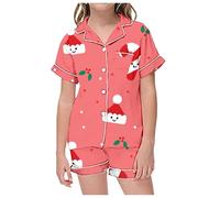 Generico Set Pigiama Natalizio per Bambine e Ragazze con Stampa Top a Maniche Corte con Risvolto+Pantaloncini Pigiami Invernali per Bambina Sono Morbidi e Comodi Bambini Pigiama (4-5 Years)