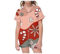 Generico Set Pigiama Natalizio per Bambine e Ragazze con Stampa Top a Maniche Corte con Risvolto+Pantaloncini Pigiami Invernali per Bambina Sono Morbidi e Comodi Bambini Pigiama (Blue #1, 8-9 Years)