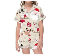Generico Set Pigiama Natalizio per Bambine e Ragazze con Stampa Top a Maniche Corte con Risvolto+Pantaloncini Pigiami Invernali per Bambina Sono Morbidi e Comodi Bambini Pigiama (6-7 Years)
