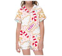 Generico Set Pigiama Natalizio per Bambine e Ragazze con Stampa Top a Maniche Corte con Risvolto+Pantaloncini Pigiami Invernali per Bambina Sono Morbidi e Comodi Bambini Pigiama (Black #2, 2-3 Years)