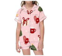 Generico Set Pigiama Natalizio per Bambine e Ragazze con Stampa Top a Maniche Corte con Risvolto+Pantaloncini Pigiami Invernali per Bambina Sono Morbidi e Comodi Bambini Pigiama (Black #3, 2-3 Years)