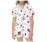 Generico Set Pigiama Natalizio per Bambine e Ragazze con Stampa Top a Maniche Corte con Risvolto+Pantaloncini Pigiami Invernali per Bambina Sono Morbidi e Comodi Bambini Pigiama (6-7 Years)