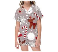 Generico Set Pigiama Natalizio per Bambine e Ragazze con Stampa Top a Maniche Corte con Risvolto+Pantaloncini Pigiami Invernali per Bambina Sono Morbidi e Comodi Bambini Pigiama (Navy #3, 6-7 Years)