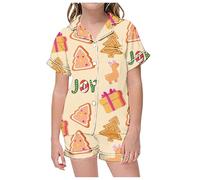 Generico Set Pigiama Natalizio per Bambine e Ragazze con Stampa Top a Maniche Corte con Risvolto+Pantaloncini Pigiami Invernali per Bambina Sono Morbidi e Comodi Bambini Pigiama (Blue #3, 8-9 Years)