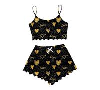 Generico Set Pigiama Sexy Donna Completo Maglia Pantalone Morbido Sleepwear Raso Solid Color con Maglietta Pantaloni Biancheria Notte Shorty Abbigliamento per Casa