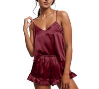 Generico Set Pigiama Sexy Donna Cotone Leggero Comodo Raso Solid Color Accessorio Coordinato 2025 Due Pezzi Abbigliamento per Casa
