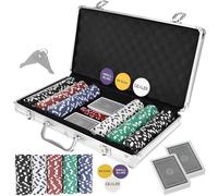 Generico Set poker 300 fiches chips 2 mazzi carte gettone deal kit texas holdem valigetta