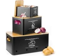 Generico Set Porta Patate, Cipolle e Aglio - Contenitori da Cucina con Coperchio in bambù (Nero)