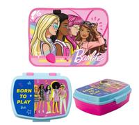 Generico Set Portamerenda Scatola Sandwich Box con Tovaglietta Ripiegabile Morbida Sottopiatto Pieghevole 30x40cm - Kit Scuola per Bambini (BARBIE)