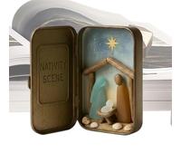 Generico Set Presepe,Decorazioni Religiose In Marino E Legno - Figure Del Presepe Con Scatola Di Latta,Per Casa Soggiorno Libreria Mensola Celebrazioni Stagionali Riunioni Familiari Feste