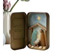 Generico Set Presepe,Decorazioni Religiose In Marino E Legno | Figure Del Presepe Con Scatola Di Latta - Per Posto Di Lavoro Soggiorno Libreria Celebrazione Stagionale Riunione Familiare Festa