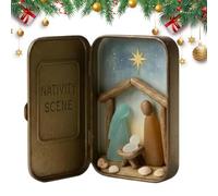 Generico Set Presepe,Figure Religiose In Marino E Legno | Figure Del Presepe Con Scatola Di Latta | Per Casa Soggiorno Libreria Mensola Celebrazioni Stagionali Riunioni Familiari Feste