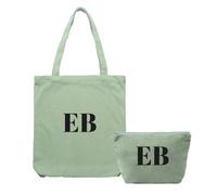 Generico Set Regalo Personalizzato con Iniziale nome e cognome Borsa Shopper e Pochette in Velluto a coste idea regalo natale coordinato combo organizer portatutto