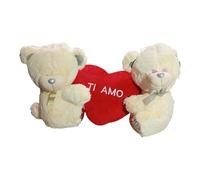 Generico Set Romantico 3 Pezzi, Coppia Orsetti Peluche Crema 40 cm con Cuscino Cuore Rosso Ti Amo 30 cm, Separabili