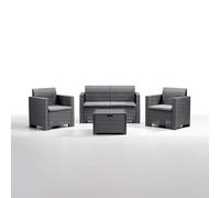 Generico Set Salotto sallottino da Esterno Nebraska EFFETTO Rattan per 4 Persone con 4 Cuscini Inclusi- (ANTRACITE)