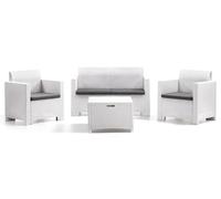 Generico Set Salotto sallottino da Esterno Nebraska in Rattan - BIANCO - per 4 Persone con 4 Cuscini Inclusi